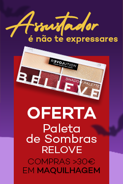 Campanha de Halloween, assustador é não te expressares, com oferta de uma paleta de sombras da marca Relove em compras >30€ em maquilhagem